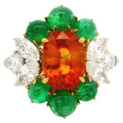 Quality Platinum Gold GIA 7.73ctw Vivid Orange Sapphire Emerald Diamond Ring
