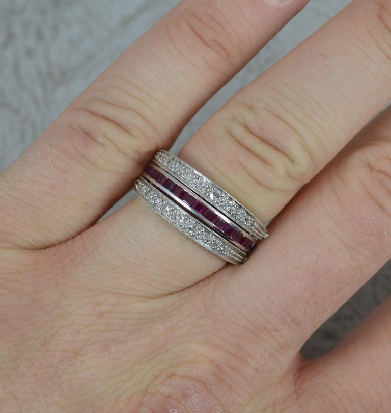 Quality Platinum Ruby Sapphire Diamond Full Eternity Day and Night