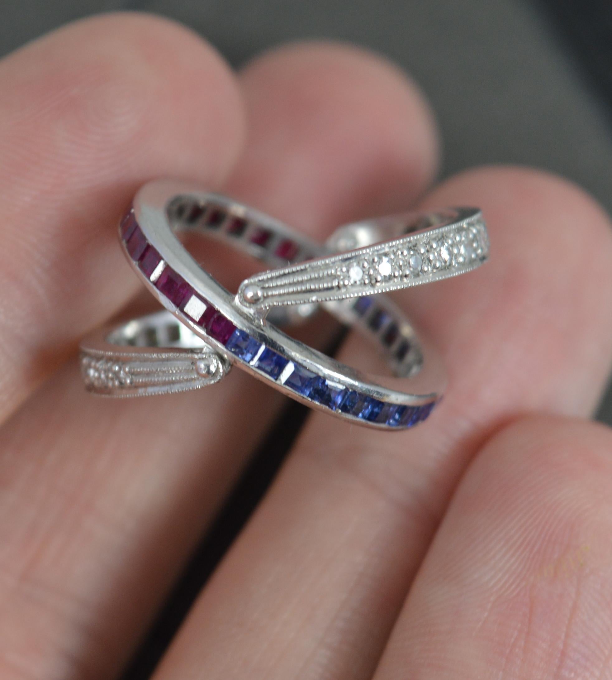 Quality Platinum Ruby Sapphire Diamond Full Eternity Day and Night Eternity Ring In Good Condition In St Helens, GB