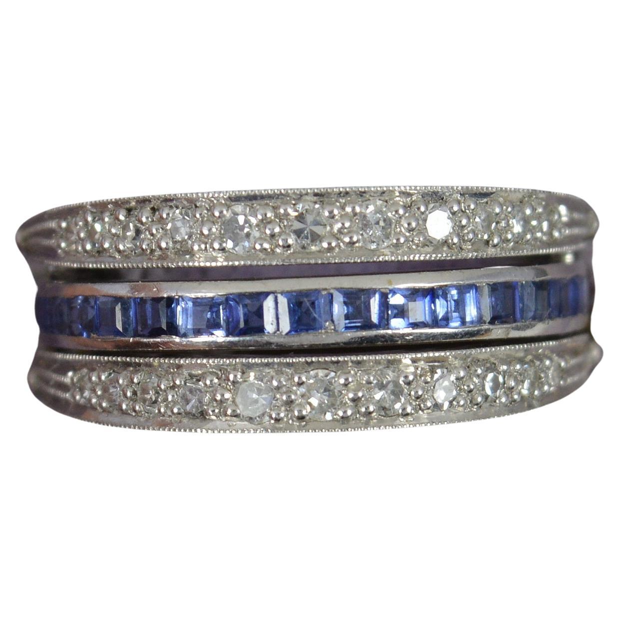 Quality Platinum Ruby Sapphire Diamond Full Eternity Day and Night Eternity Ring For Sale