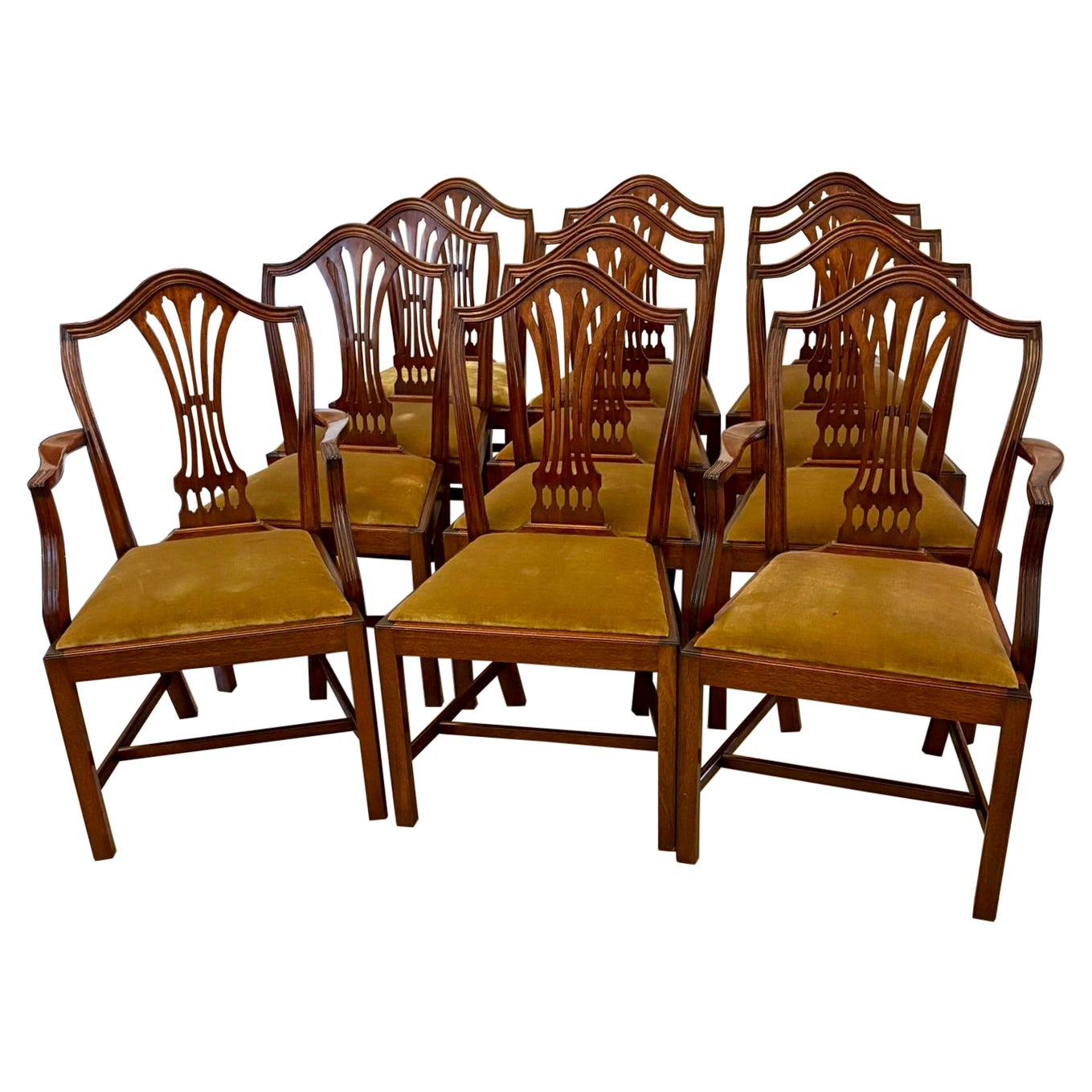 Quality Set of 12 Antique Mahogany Hepplewhite Style Dining Chairs