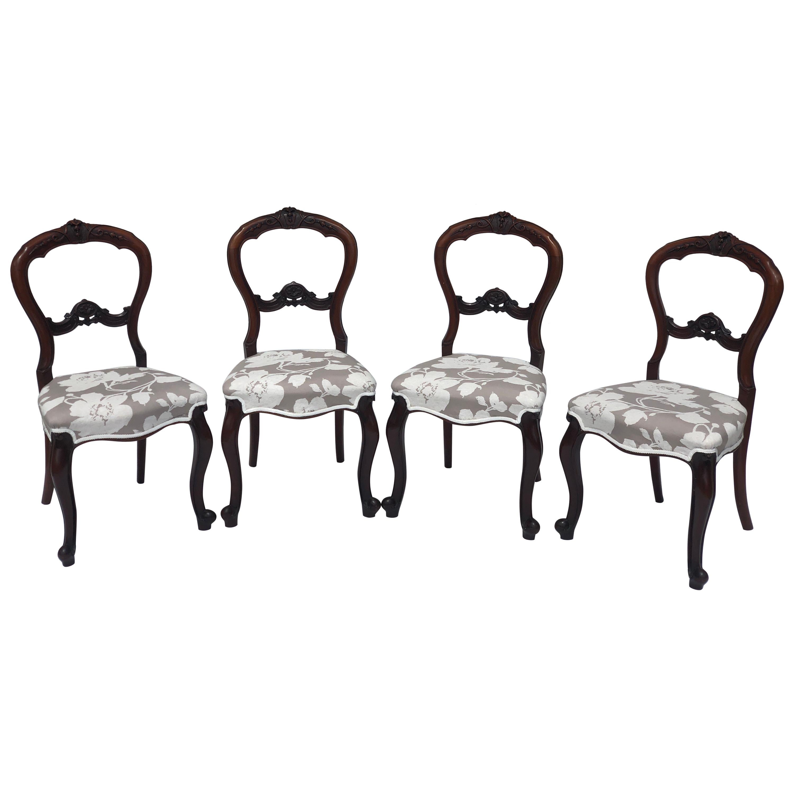 Quality Set of 4 Victorian Walnut Cabriole Legged Dining Chairs