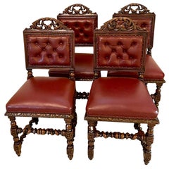 Quality Set of Four Antique Victorian Carved Oak Dining Chairs