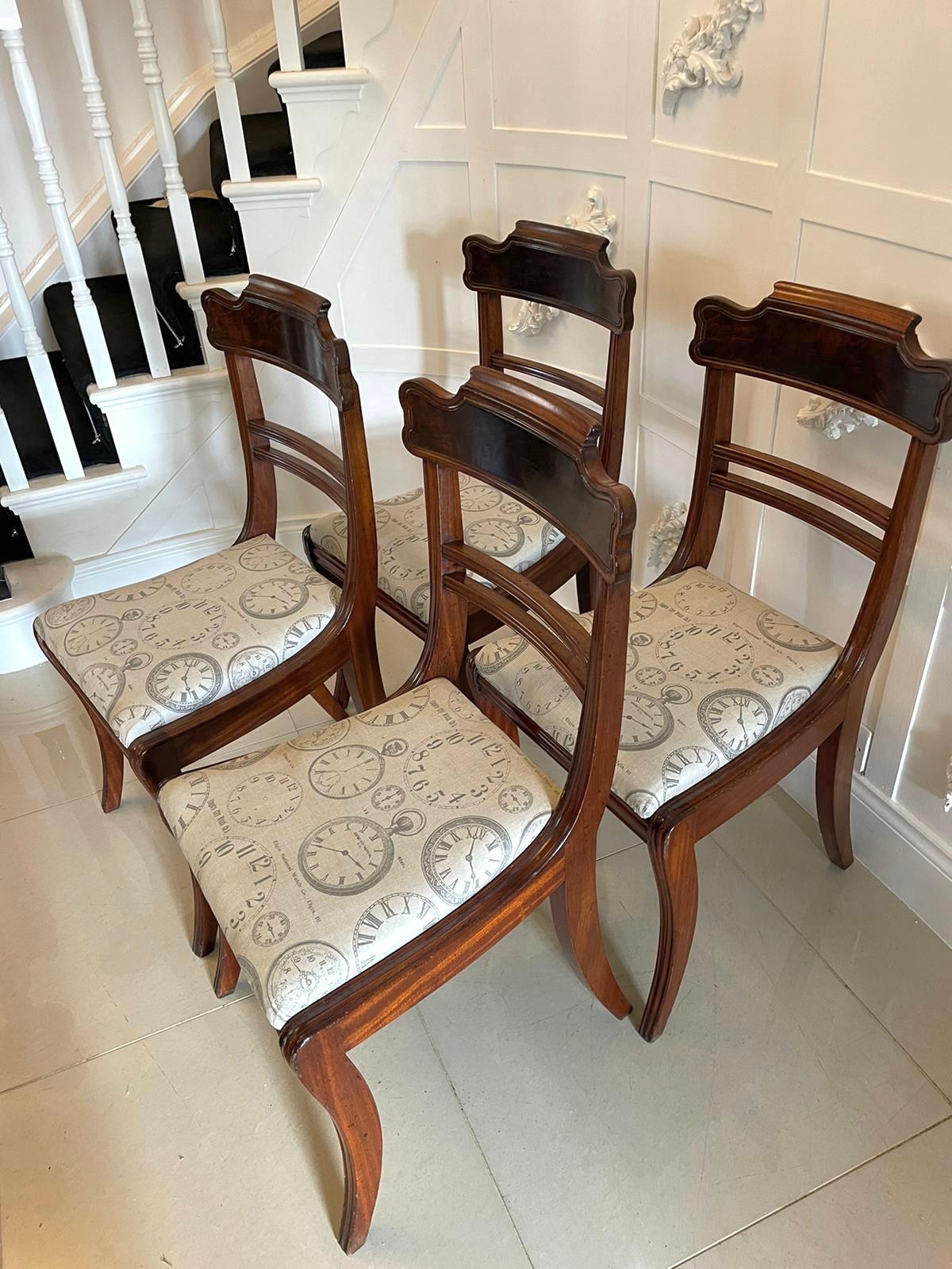 English Quality Set of Four Regency Antique Mahogany Dining Chairs For Sale