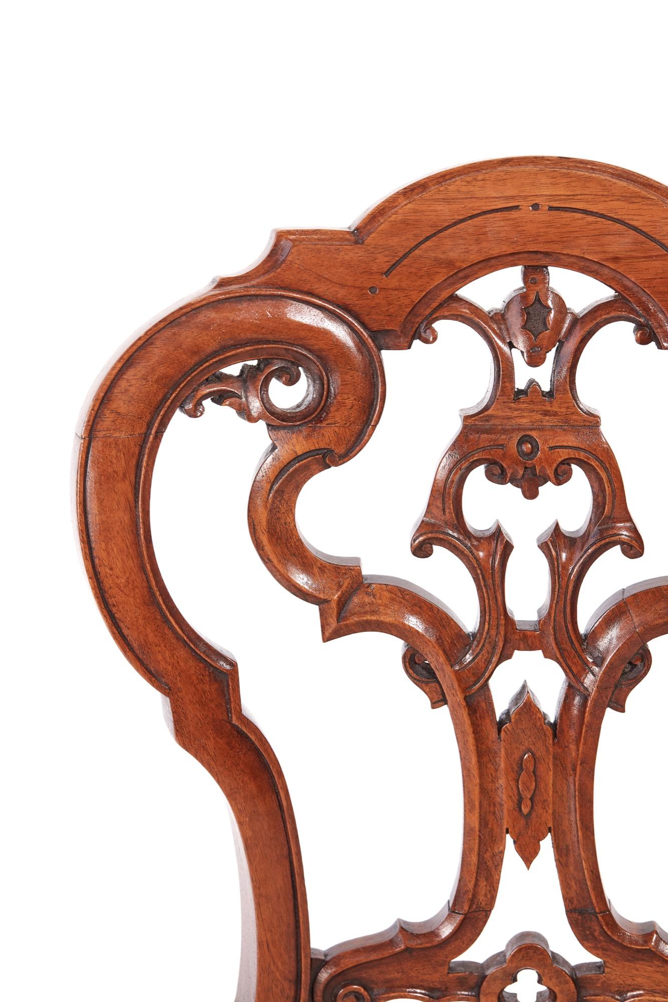 Quality Set of Four Victorian Carved Walnut Dining Chairs 6