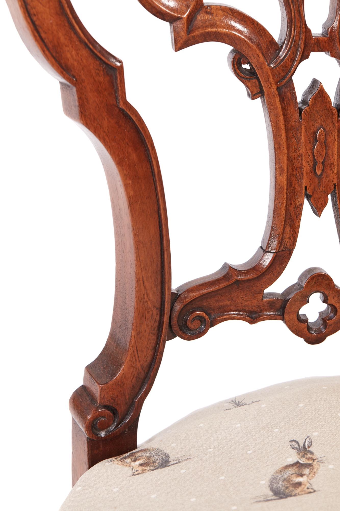 Quality Set of Four Victorian Carved Walnut Dining Chairs 8