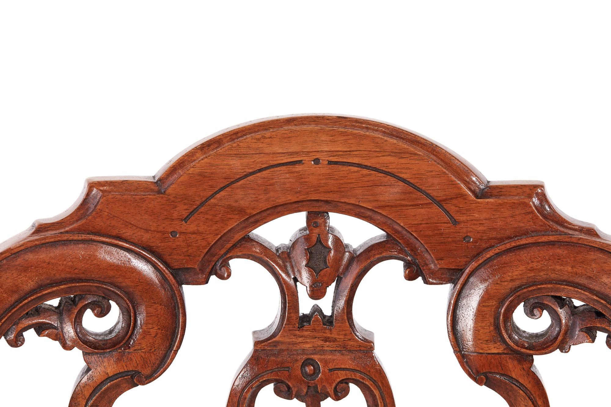 Quality Set of Four Victorian Carved Walnut Dining Chairs 4