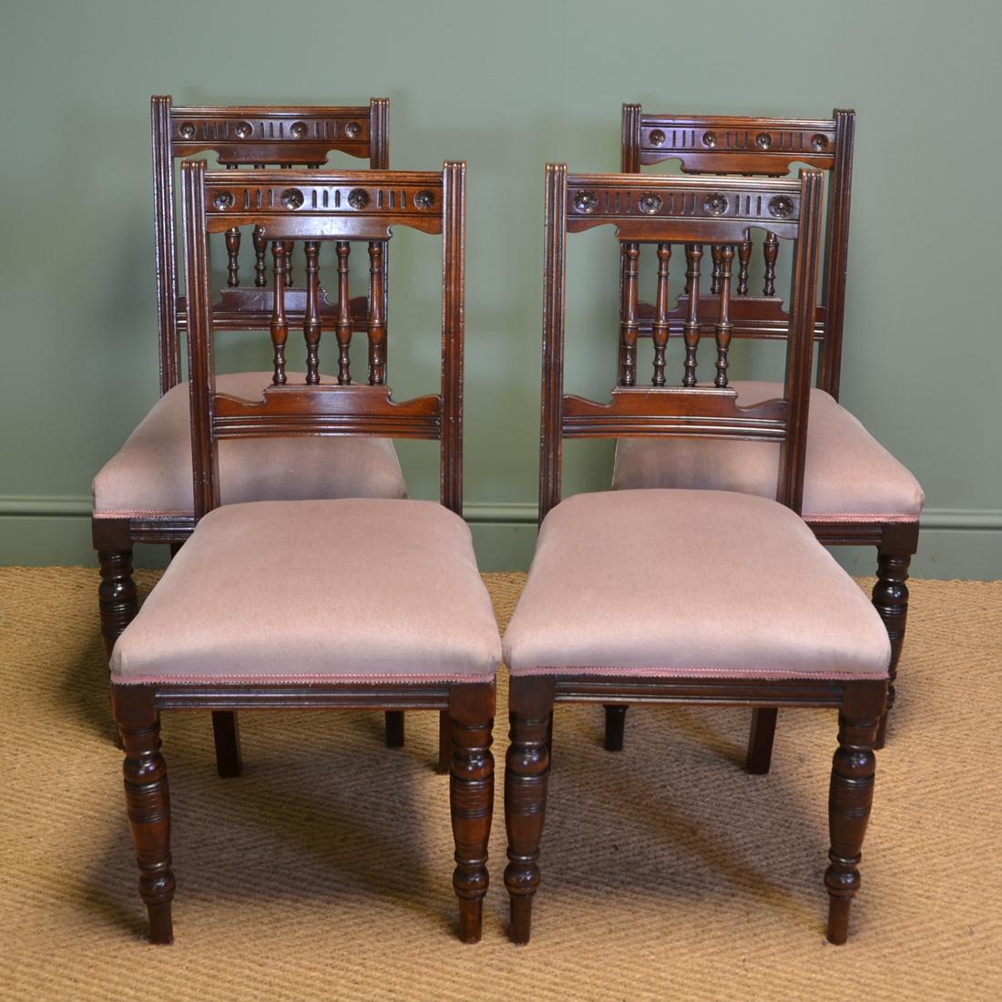 Quality Set of Four Victorian Walnut Antique Dining Chairs For Sale 2