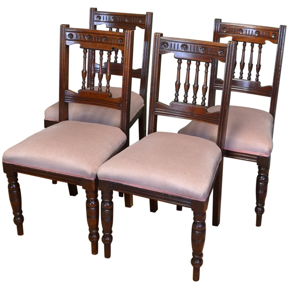 Quality Set of Four Victorian Walnut Antique Dining Chairs For Sale