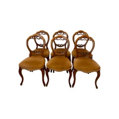Quality Set of Six Antique Victorian Carved Walnut Balloon-Back Dining Chairs