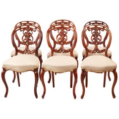 Quality Set of Six Victorian Antique Carved Walnut Dining Chairs