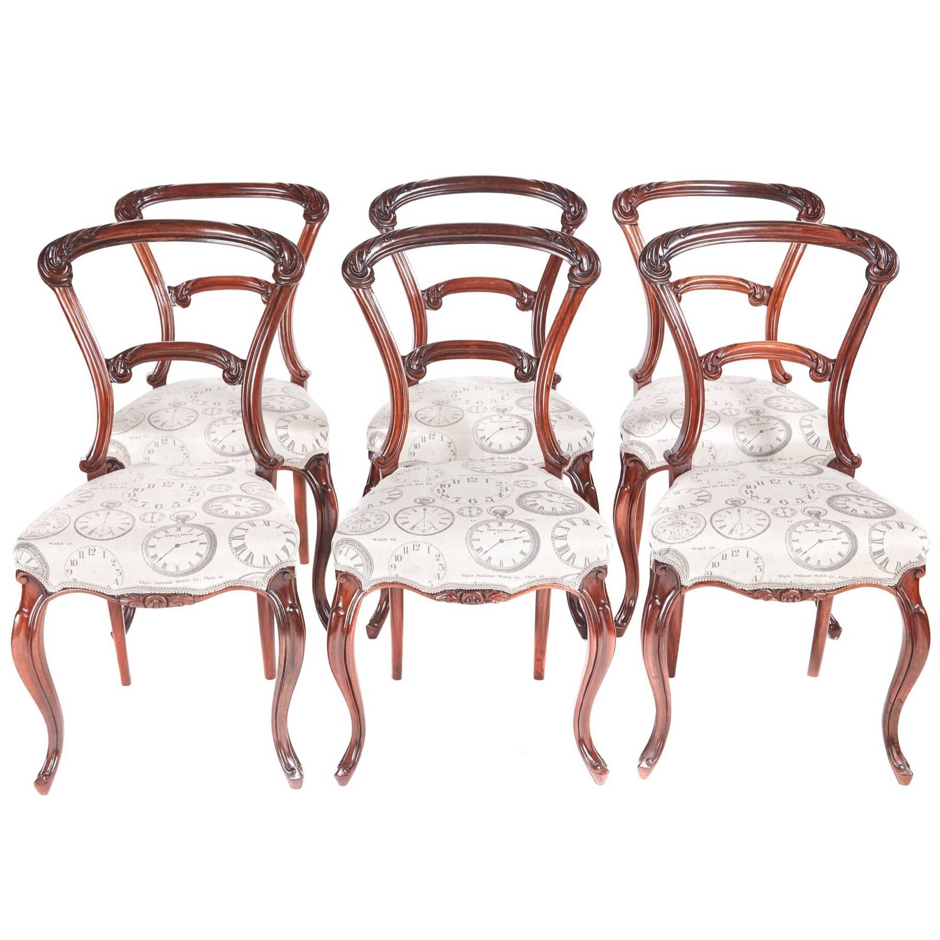 Quality Set of Six Victorian Carved Rosewood Dining Chairs For Sale