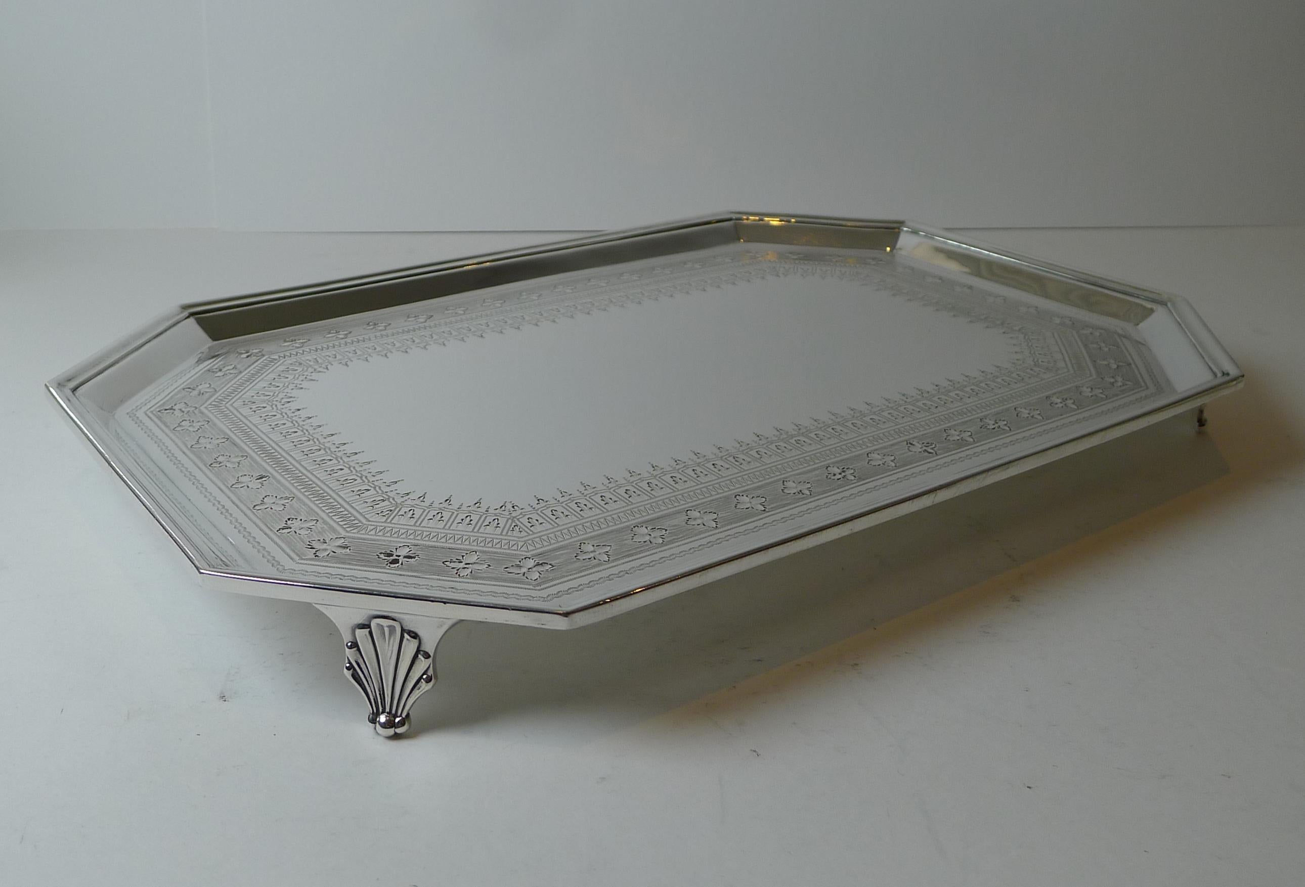 A stunning antique English silver plated cocktail or drinks tray made by the top-notch London silversmith 