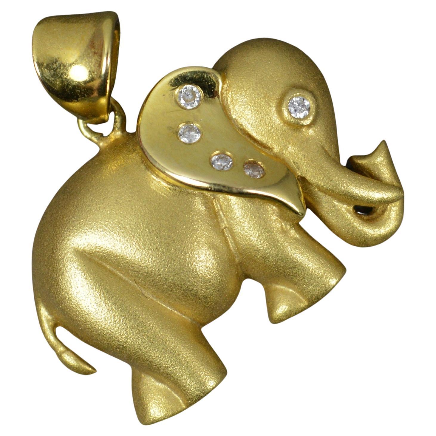 Quality Solid 18 Carat Gold and Diamond Elephant Pendant For Sale