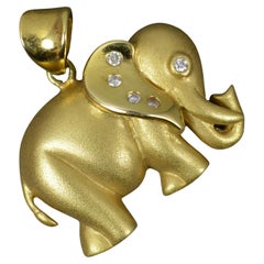 Quality Solid 18 Carat Gold and Diamond Elephant Pendant