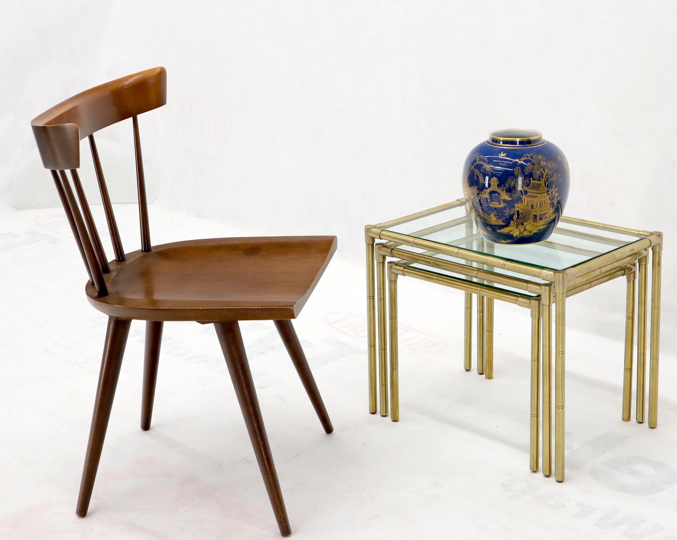 Set of 3 high machined quality heavy gage solid brass frames glass tops nesting side occasional tables. Italian Mid-Century Modern from circa 1960s.
  