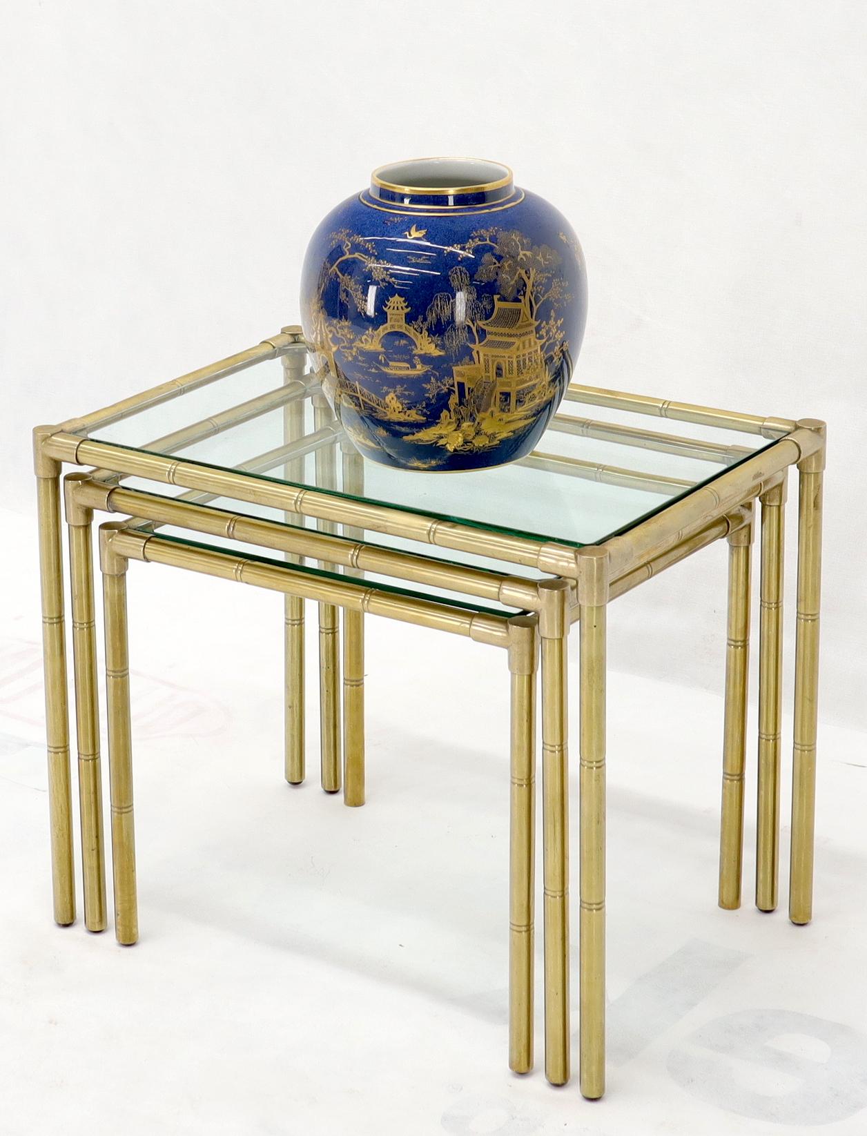 Mid-Century Modern Quality Solid Brass Faux Bamboo Italian Mid Modern Nesting Tables For Sale