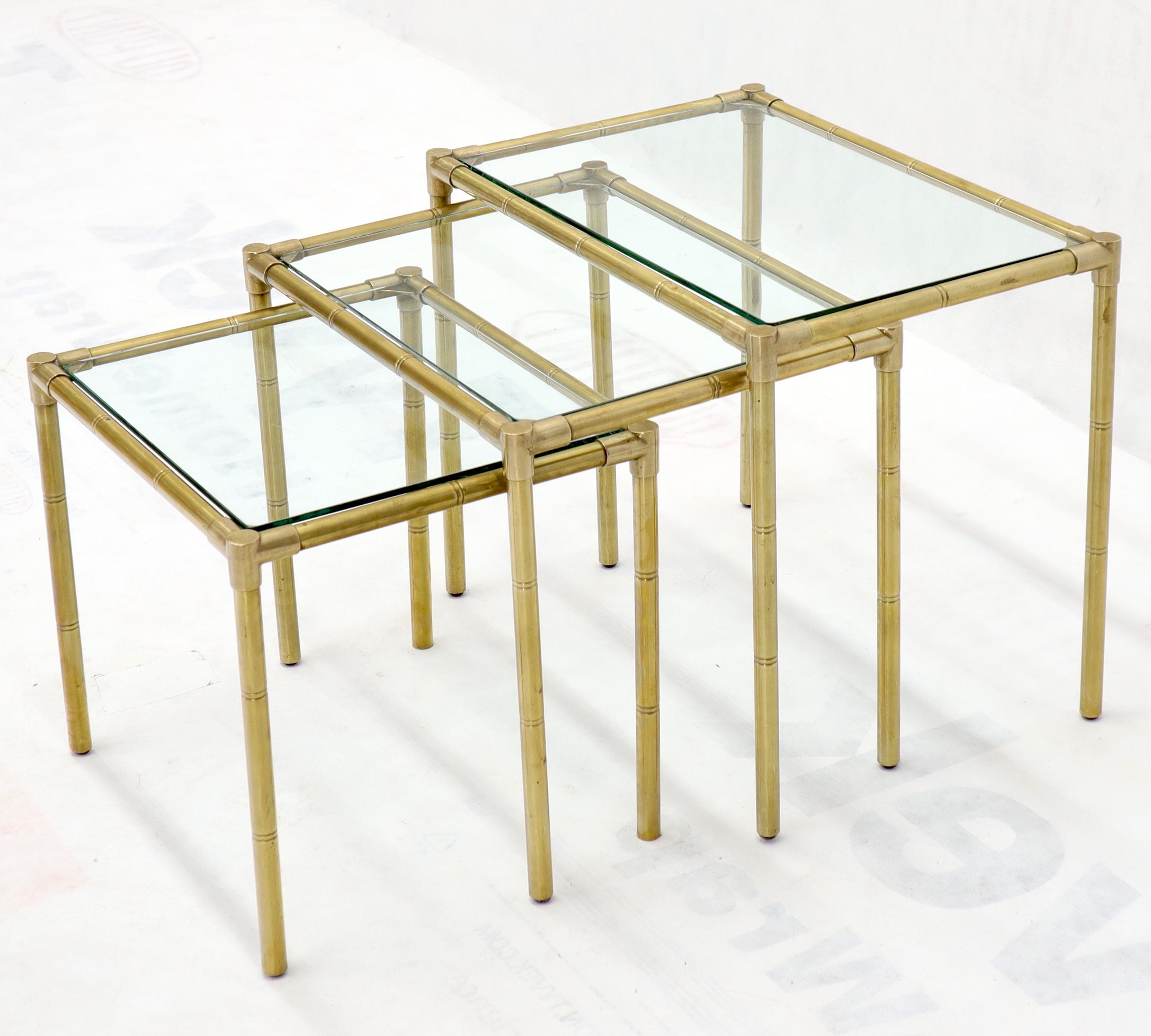 Quality Solid Brass Faux Bamboo Italian Mid Modern Nesting Tables In Excellent Condition For Sale In Rockaway, NJ