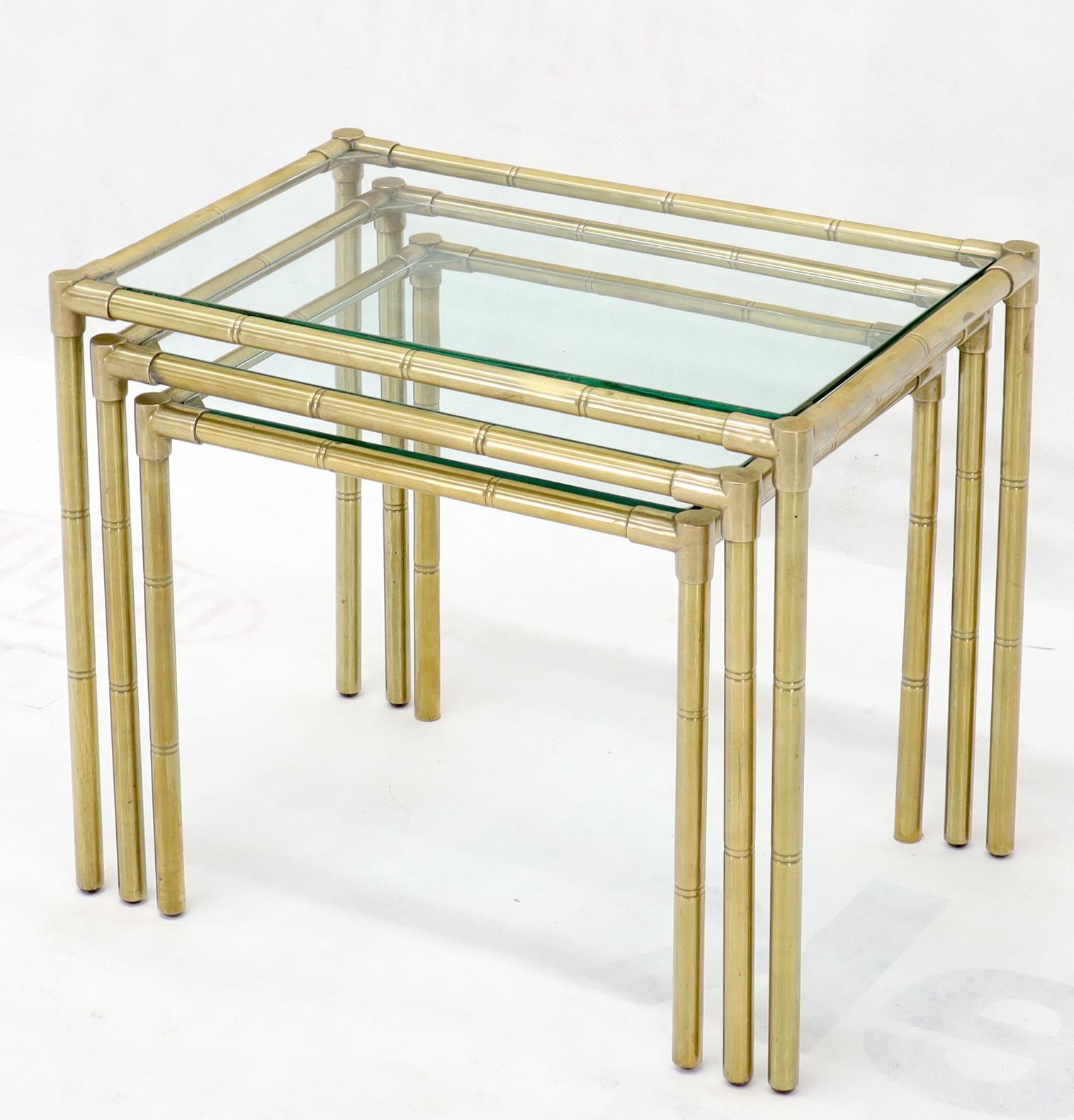 20th Century Quality Solid Brass Faux Bamboo Italian Mid Modern Nesting Tables For Sale