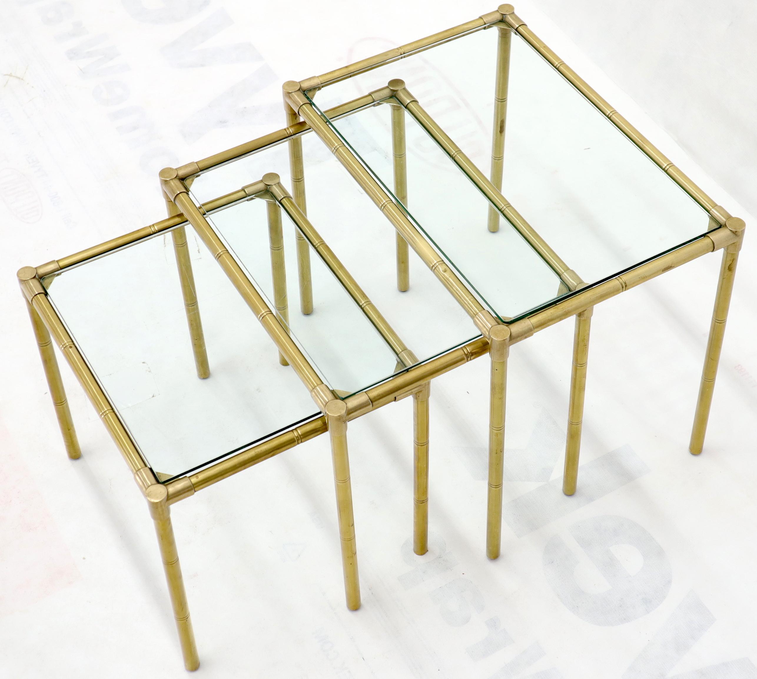 Quality Solid Brass Faux Bamboo Italian Mid Modern Nesting Tables For Sale 1