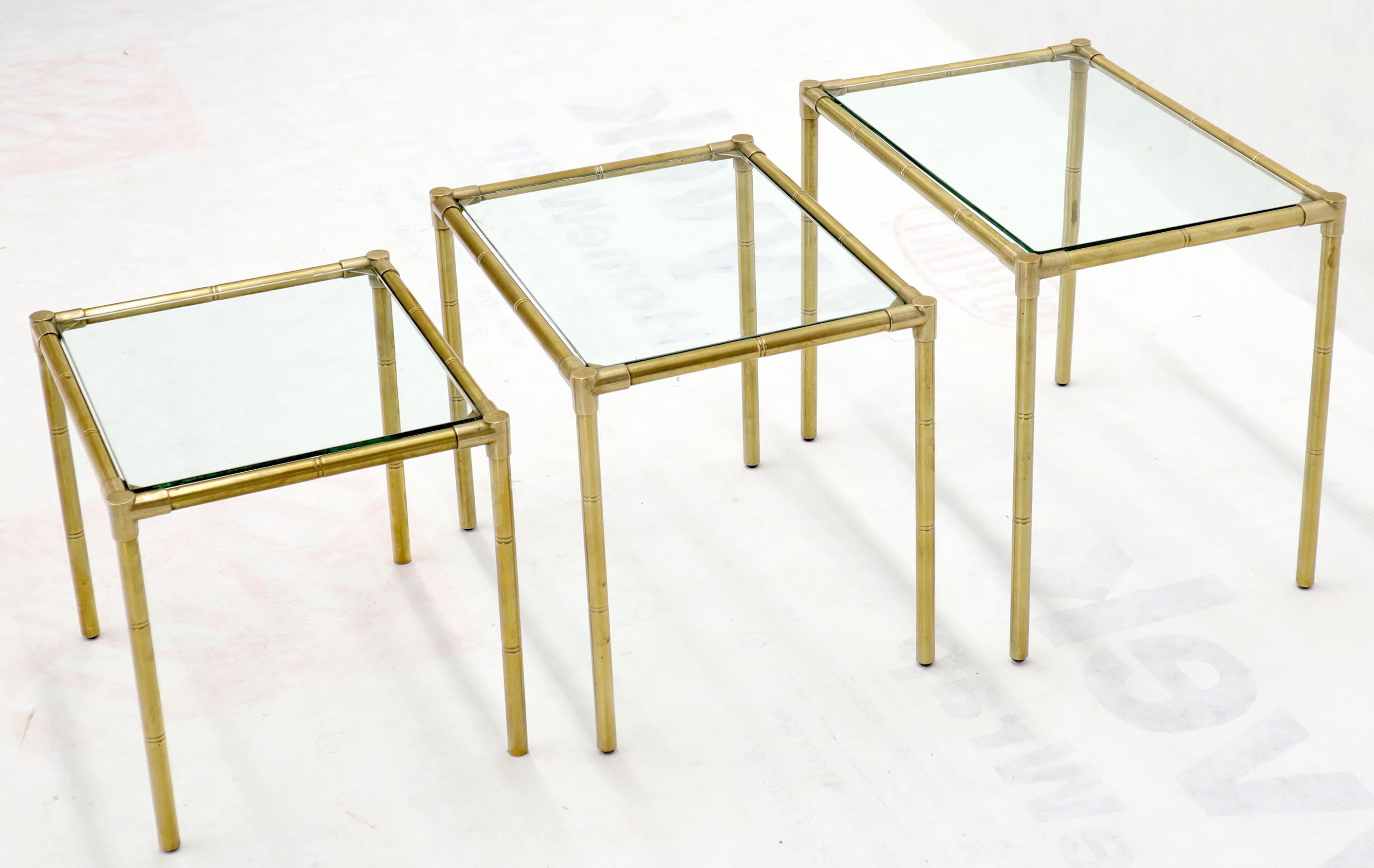 Quality Solid Brass Faux Bamboo Italian Mid Modern Nesting Tables For Sale 2