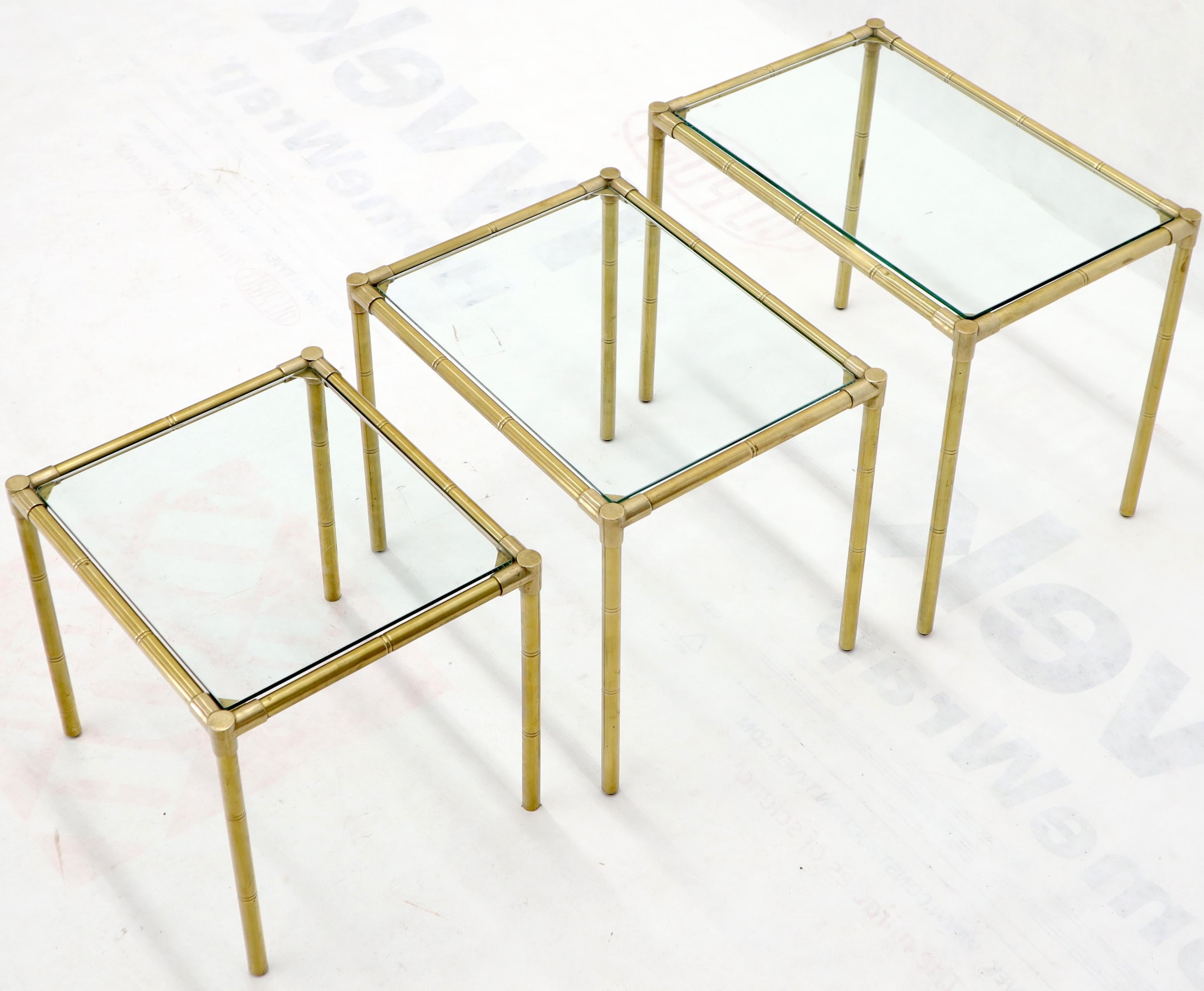 Quality Solid Brass Faux Bamboo Italian Mid Modern Nesting Tables For Sale 3