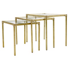 Quality Solid Brass Faux Bamboo Italian Mid Modern Nesting Tables