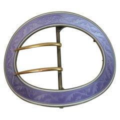 Quality Sterling Silver 18 Carat Gold and Lilac Guilloche Enamel Buckle