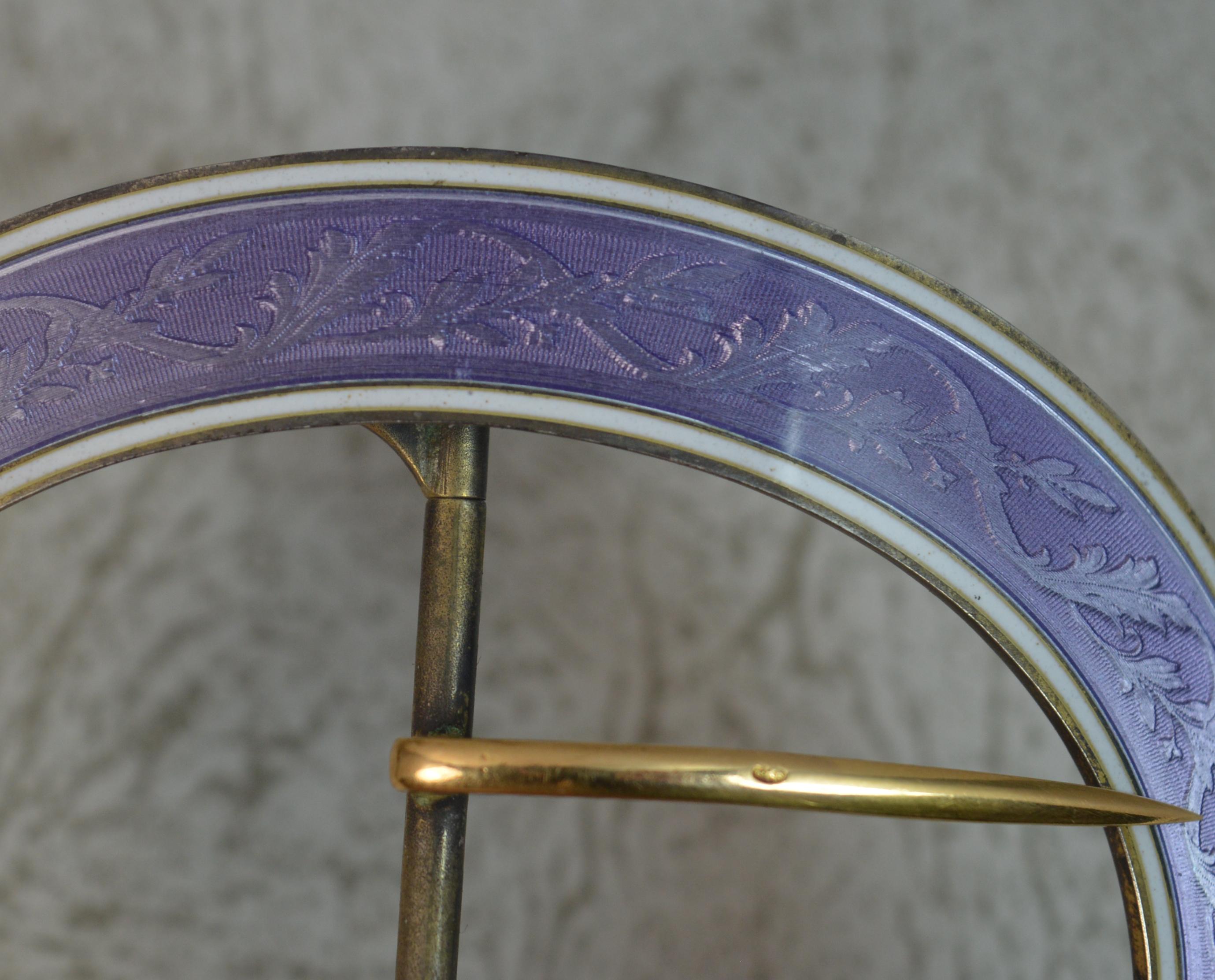 Women's or Men's Quality Sterling Silver 18 Carat Gold and Lilac Guilloche Enamel Buckle