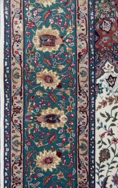 New Contemporary Wool Hand-Woven Ivory and Teal Quality Tabriz-Inspired Rug