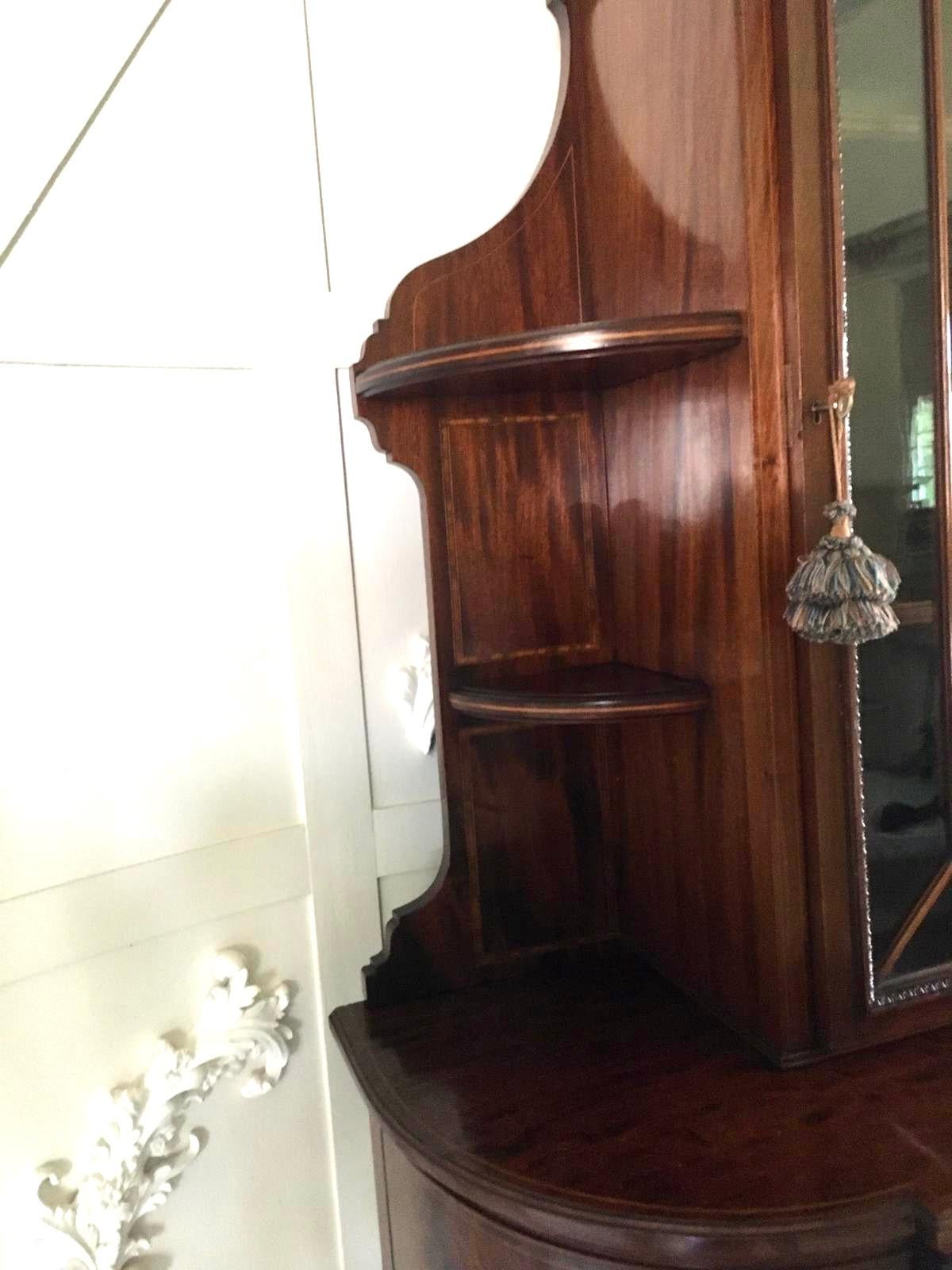 Quality Unusual Antique Edwardian Mahogany and Satinwood Inlaid Display Cabinet 1