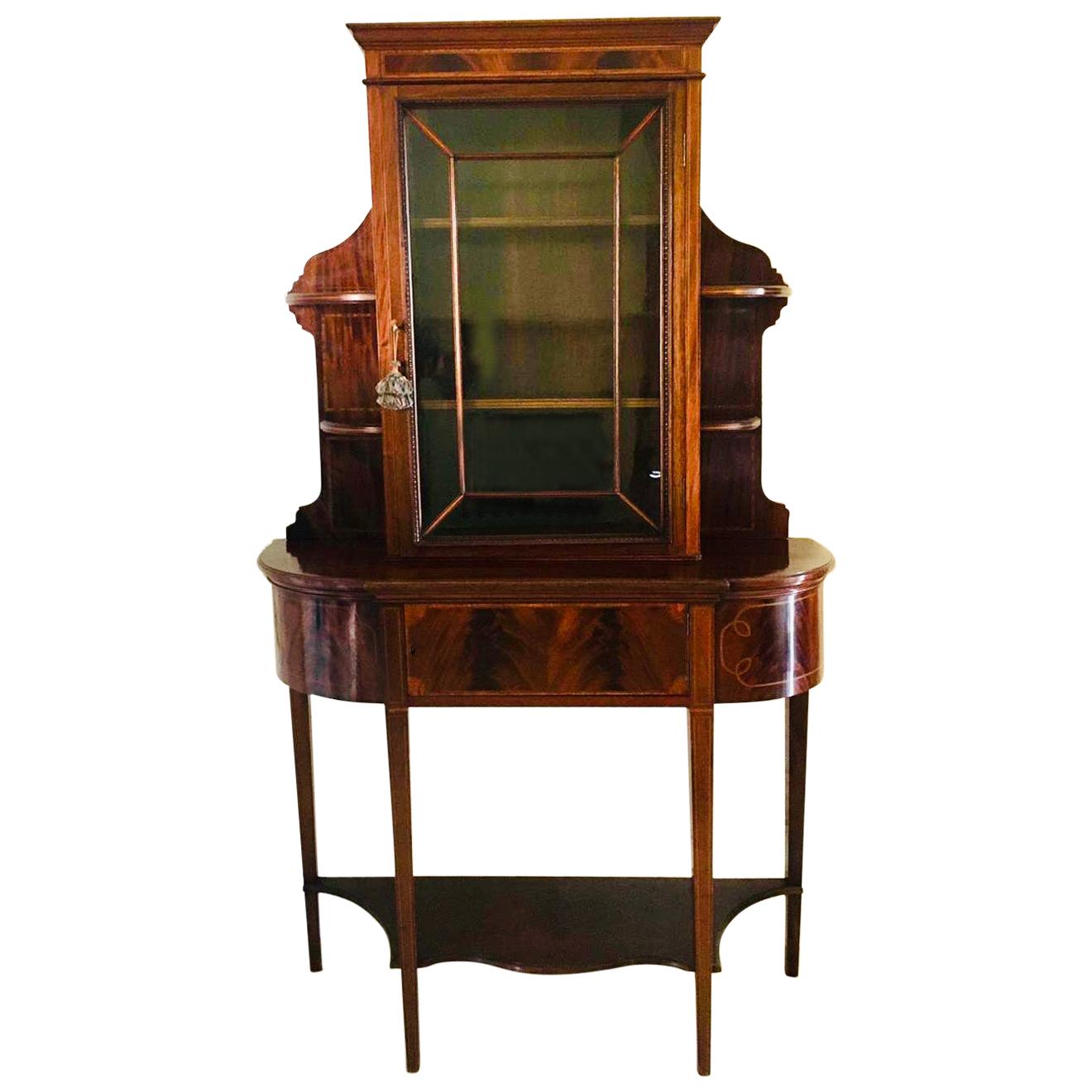 Quality Unusual Antique Edwardian Mahogany and Satinwood Inlaid Display Cabinet