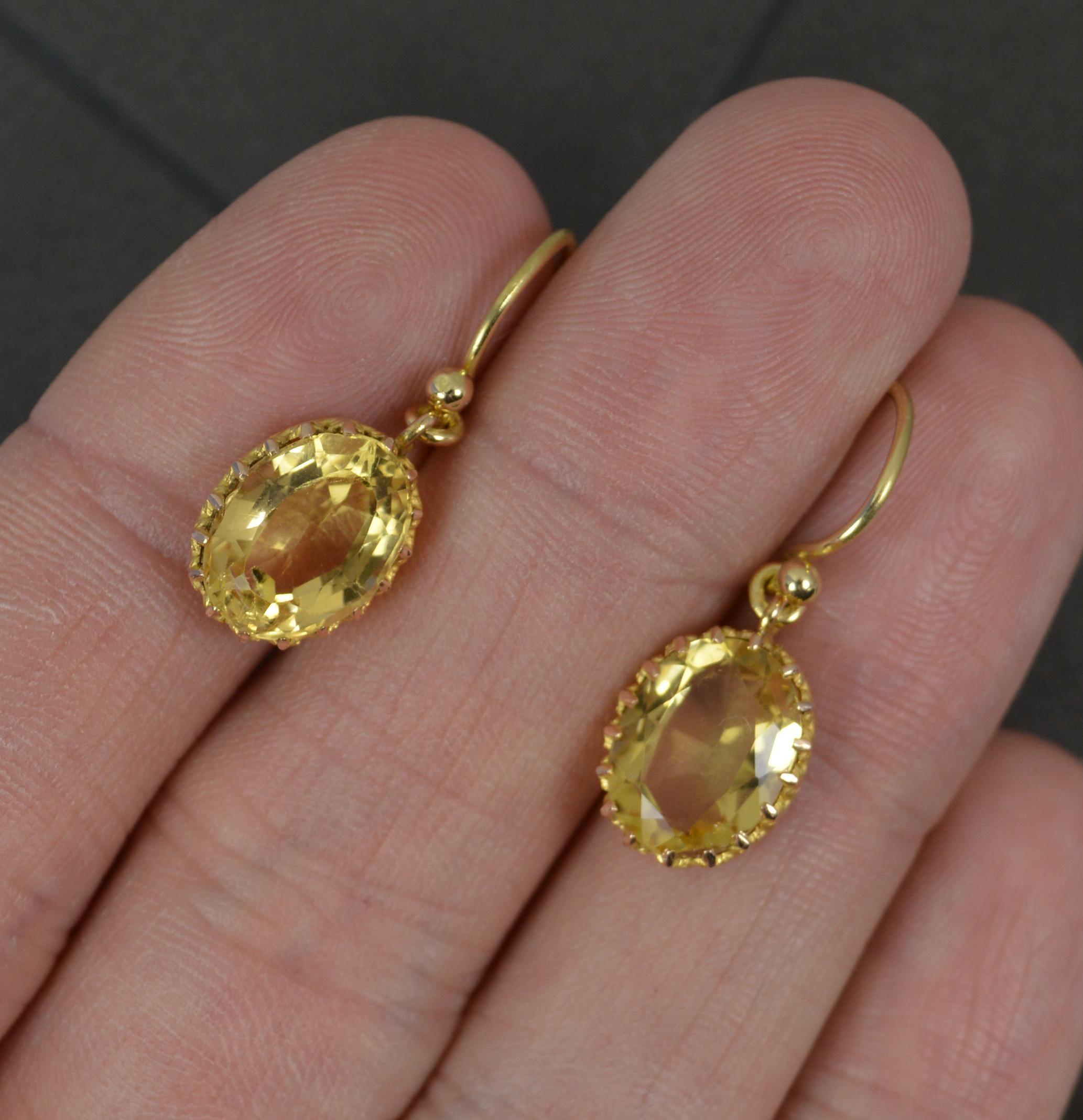 Quality Victorian 18 Carat Gold and Citrine Solitaire Drop Dangle Earrings In Good Condition In St Helens, GB