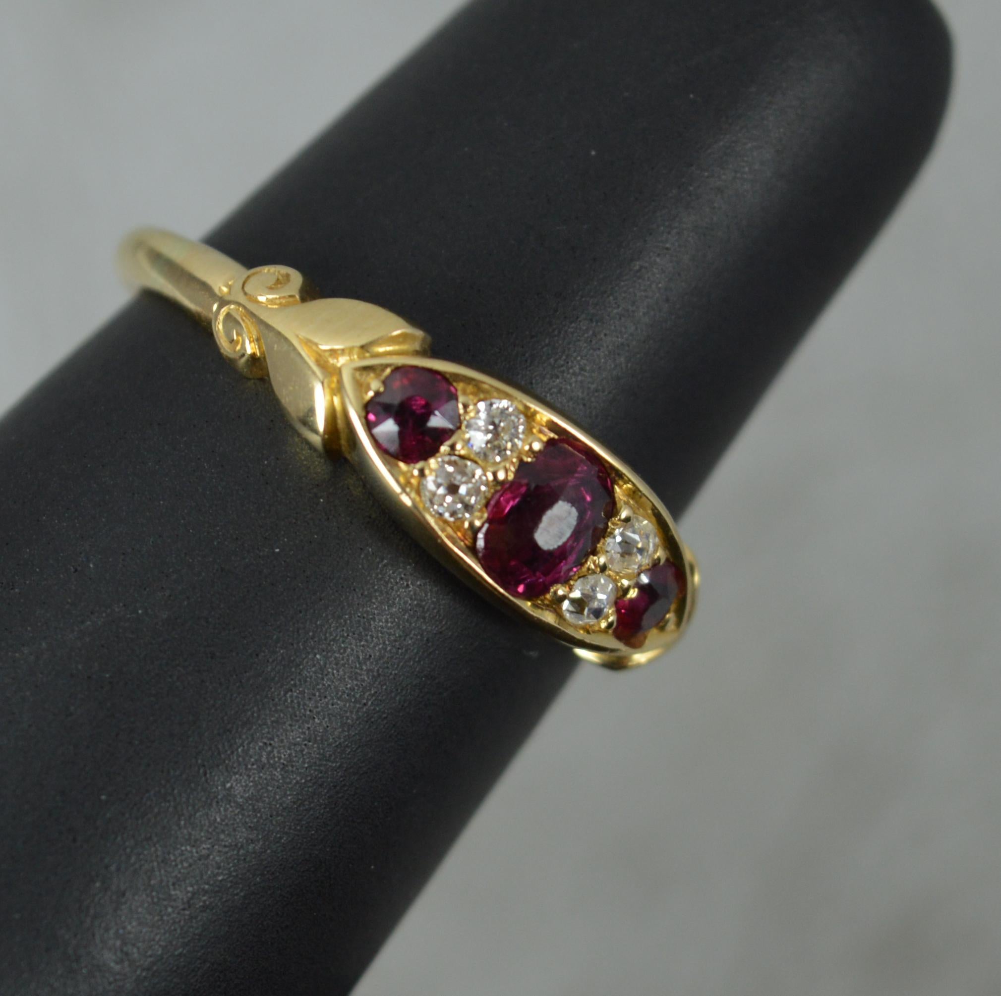 Quality Victorian 18ct Gold Ruby and Diamond Boat Cluster Ring 4