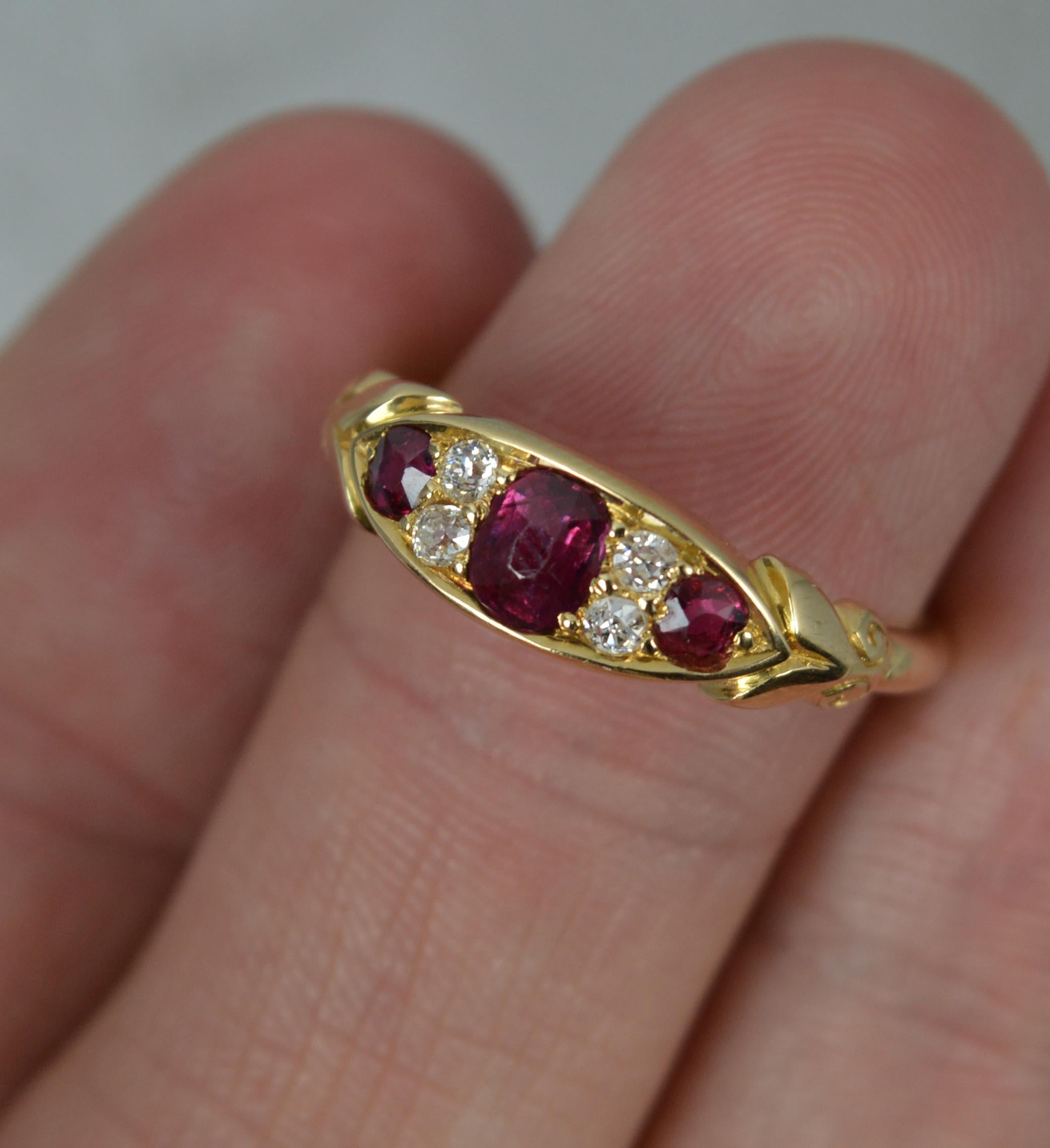 Quality Victorian 18ct Gold Ruby and Diamond Boat Cluster Ring In Excellent Condition In St Helens, GB