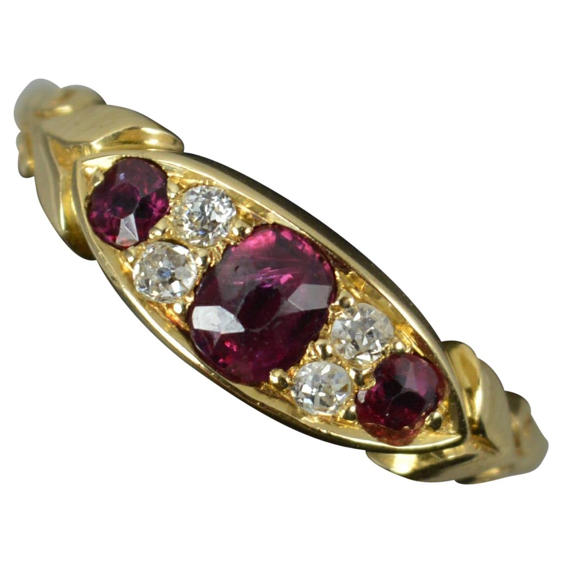 Quality Victorian 18ct Gold Ruby and Diamond Boat Cluster Ring