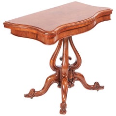 Quality Victorian Burr Walnut Basket Base Card Table