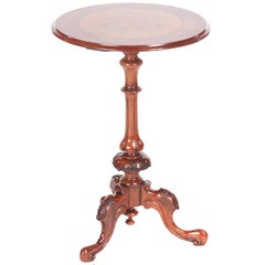 Quality Victorian Burr Walnut Inlaid Marquetry Wine / Lamp Table