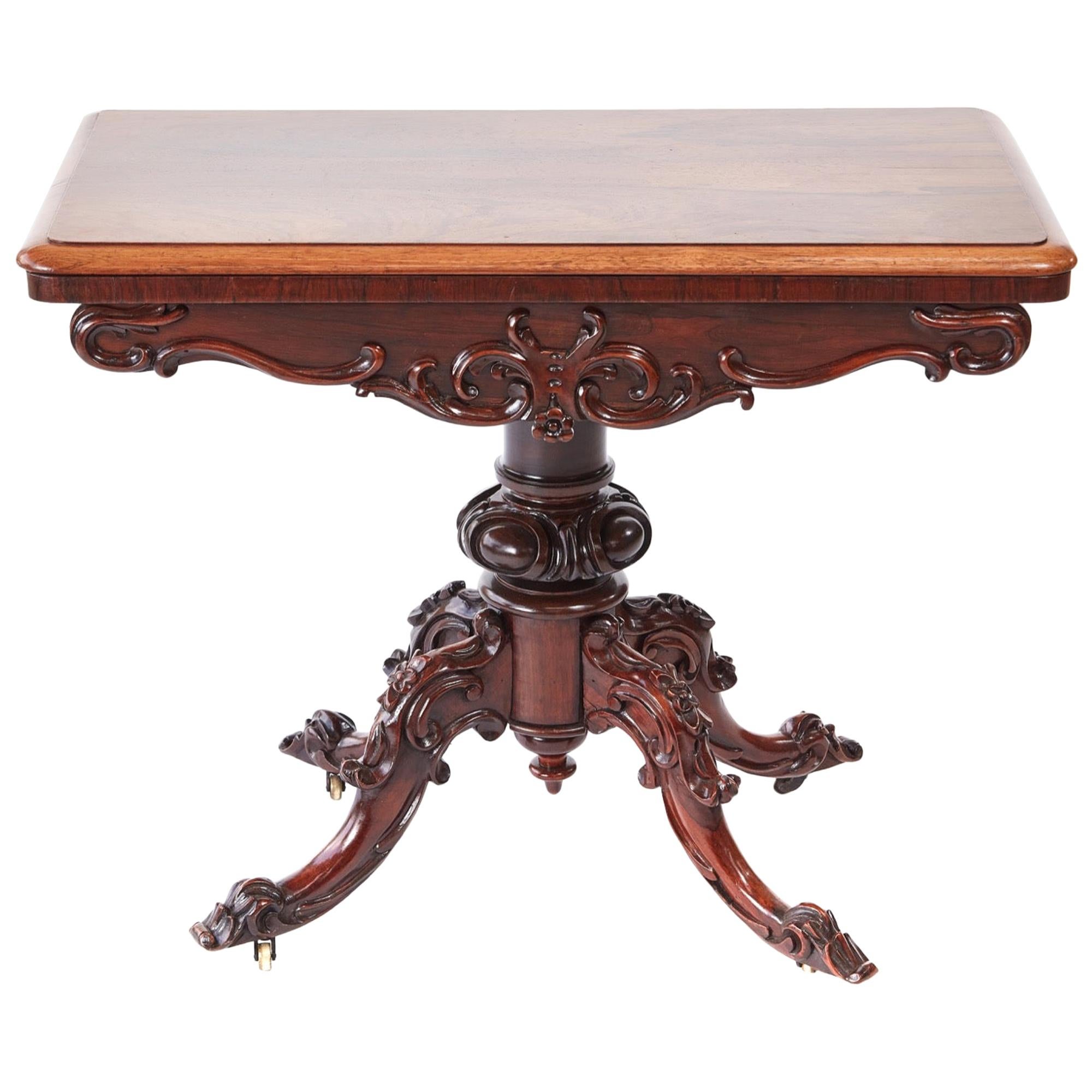 Quality Victorian Carved Rosewood Card Table
