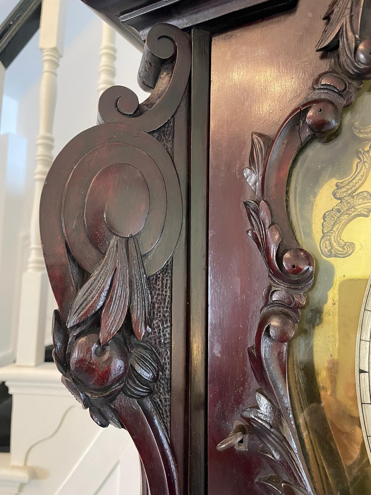 Quality Victorian Carved Mahogany and Marquetry Tubular Chiming Longcase Clock 7