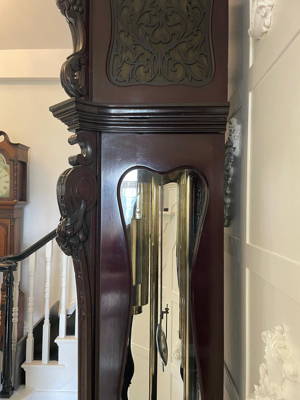 Quality Victorian Carved Mahogany and Marquetry Tubular Chiming Longcase Clock 14