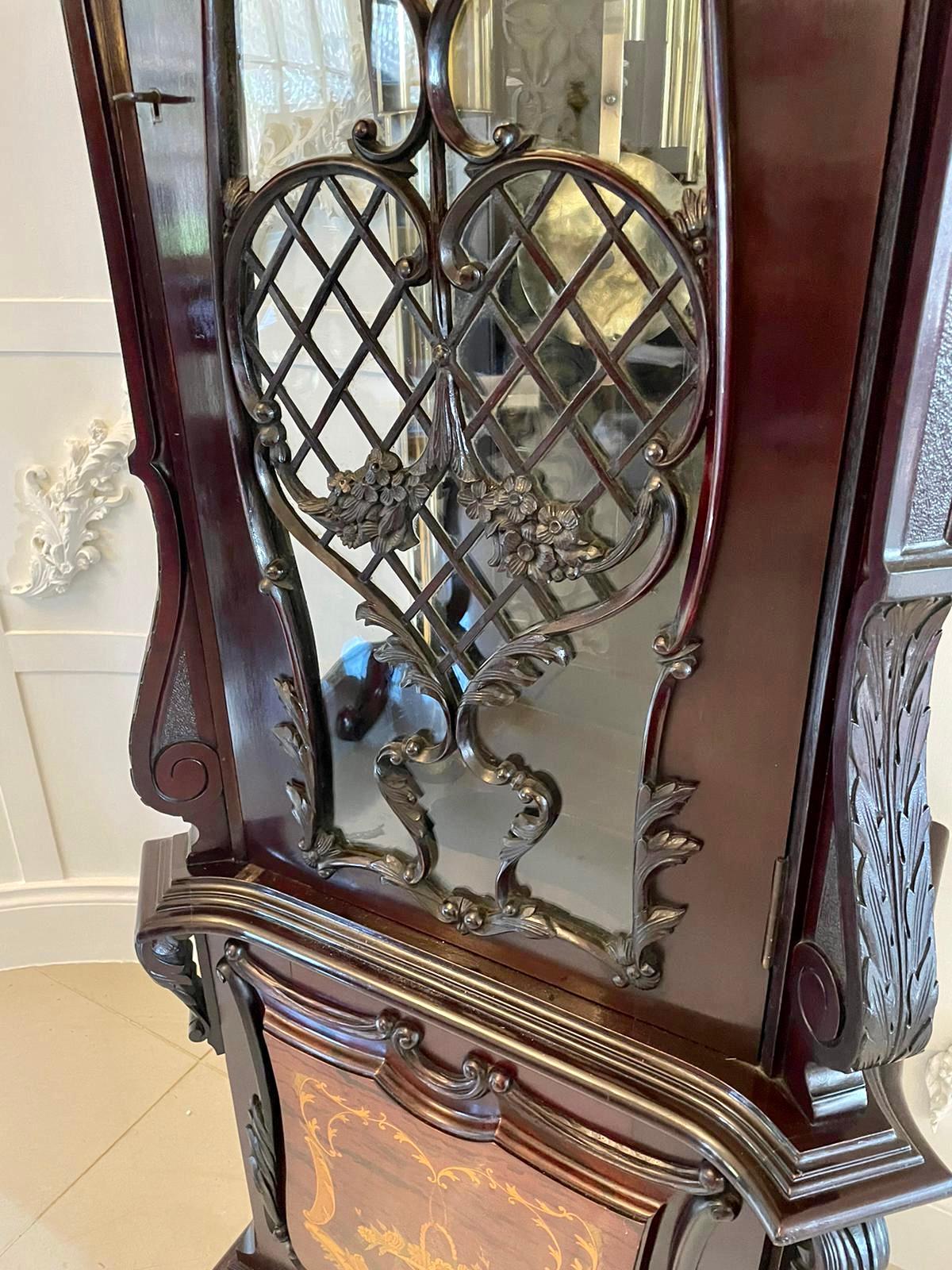 Quality Victorian Carved Mahogany and Marquetry Tubular Chiming Longcase Clock 2