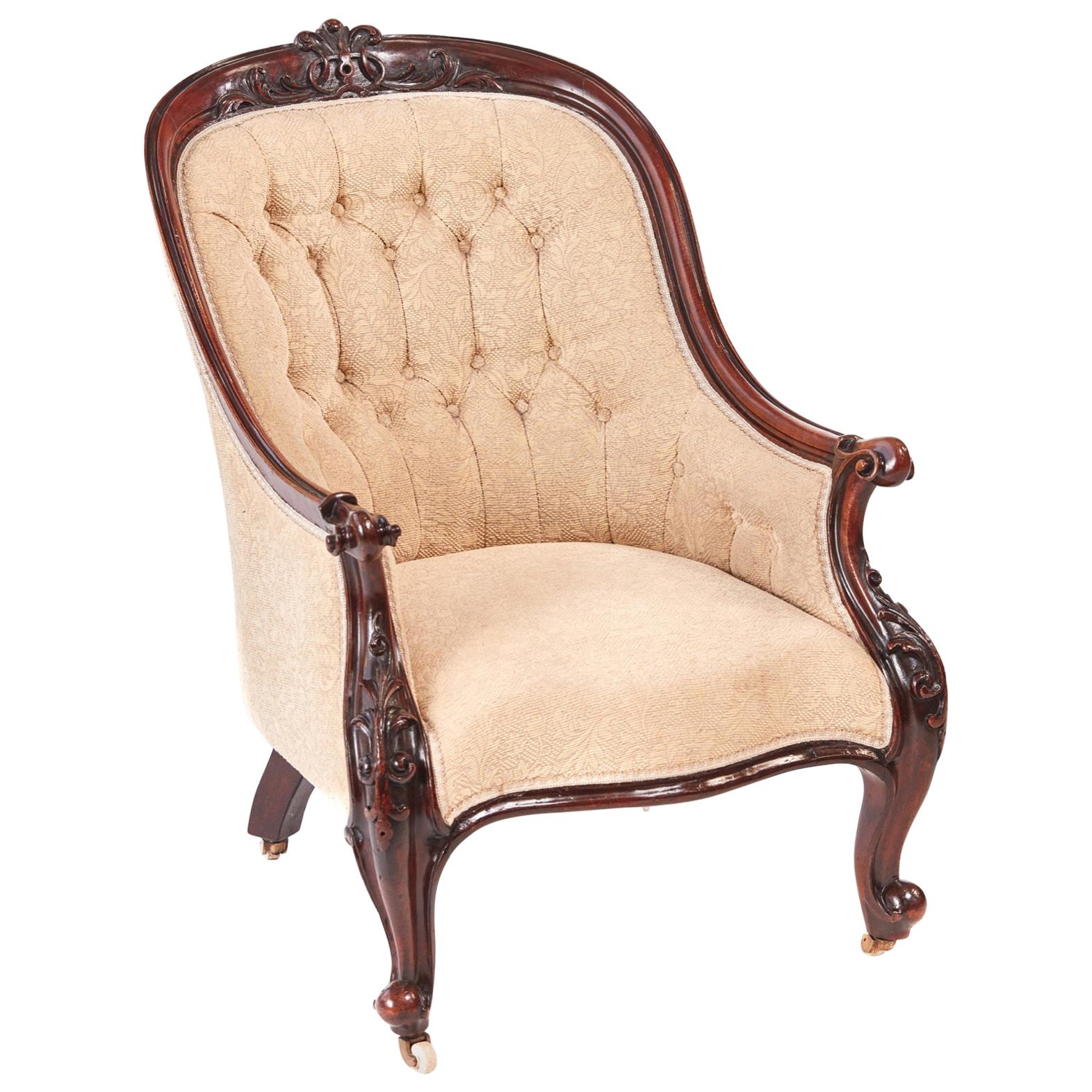 Quality Victorian Carved Mahogany Armchair For Sale