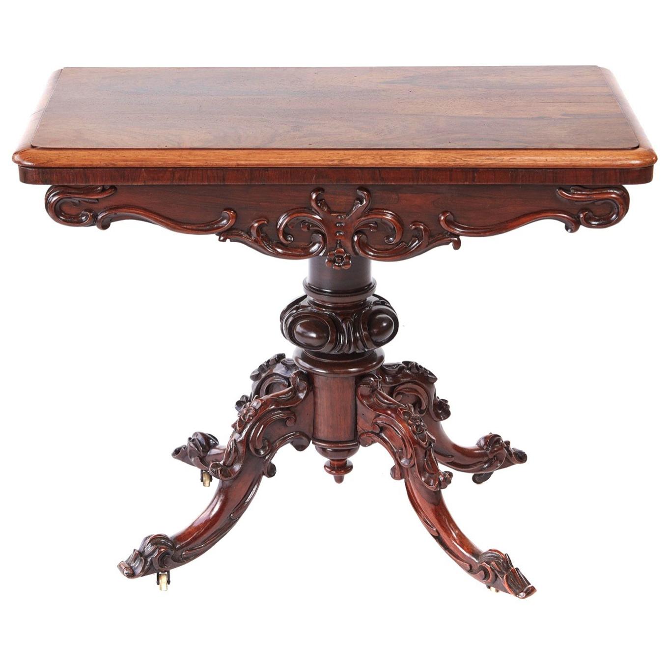 Quality Victorian Carved Hardwood Card Table For Sale