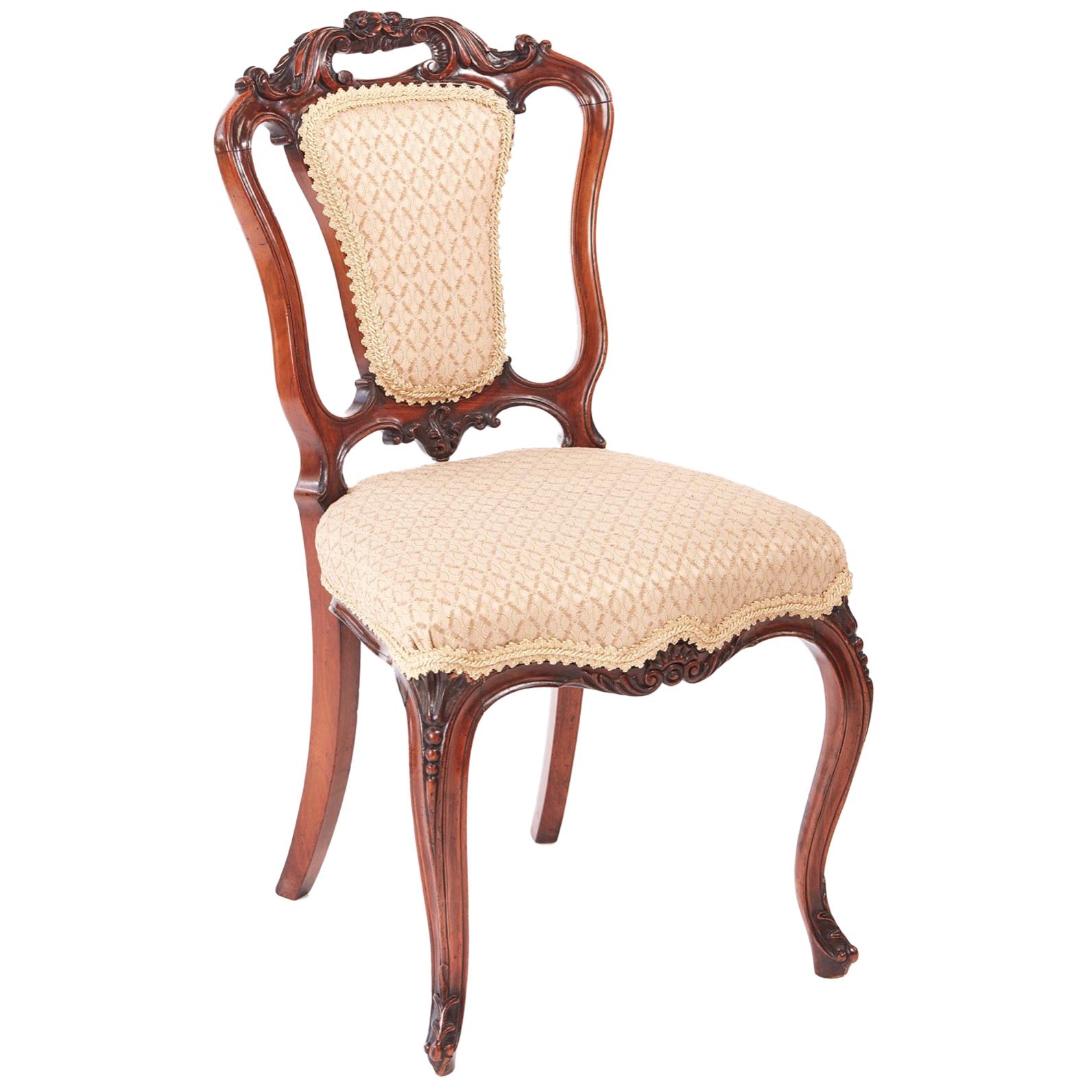 Quality Victorian Carved Rosewood Side Chair For Sale