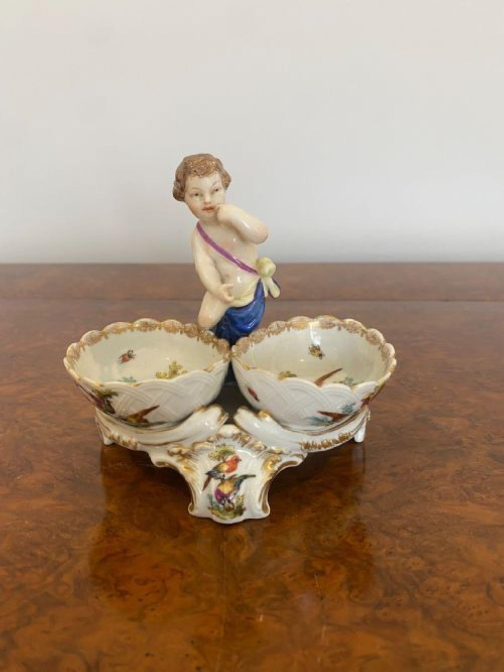 19th Century Quality Victorian Continental Porcelain Group Salt & Pepper Holder For Sale