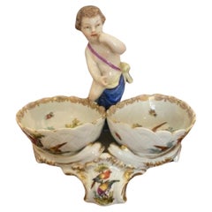Antique Quality Victorian Continental Porcelain Group Salt & Pepper Holder
