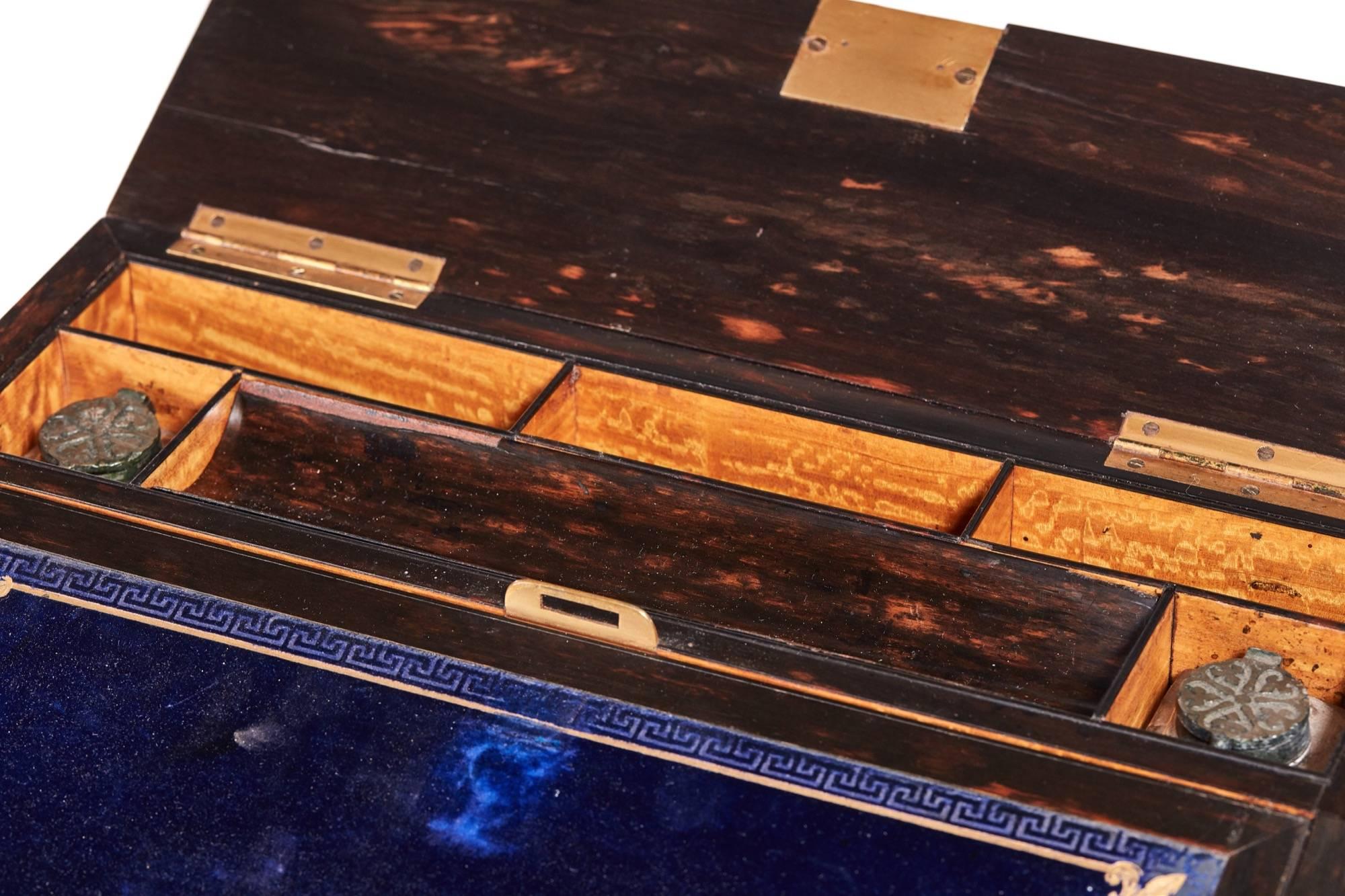 Quality Victorian Coromandel Writing Box In Excellent Condition In Stutton, GB