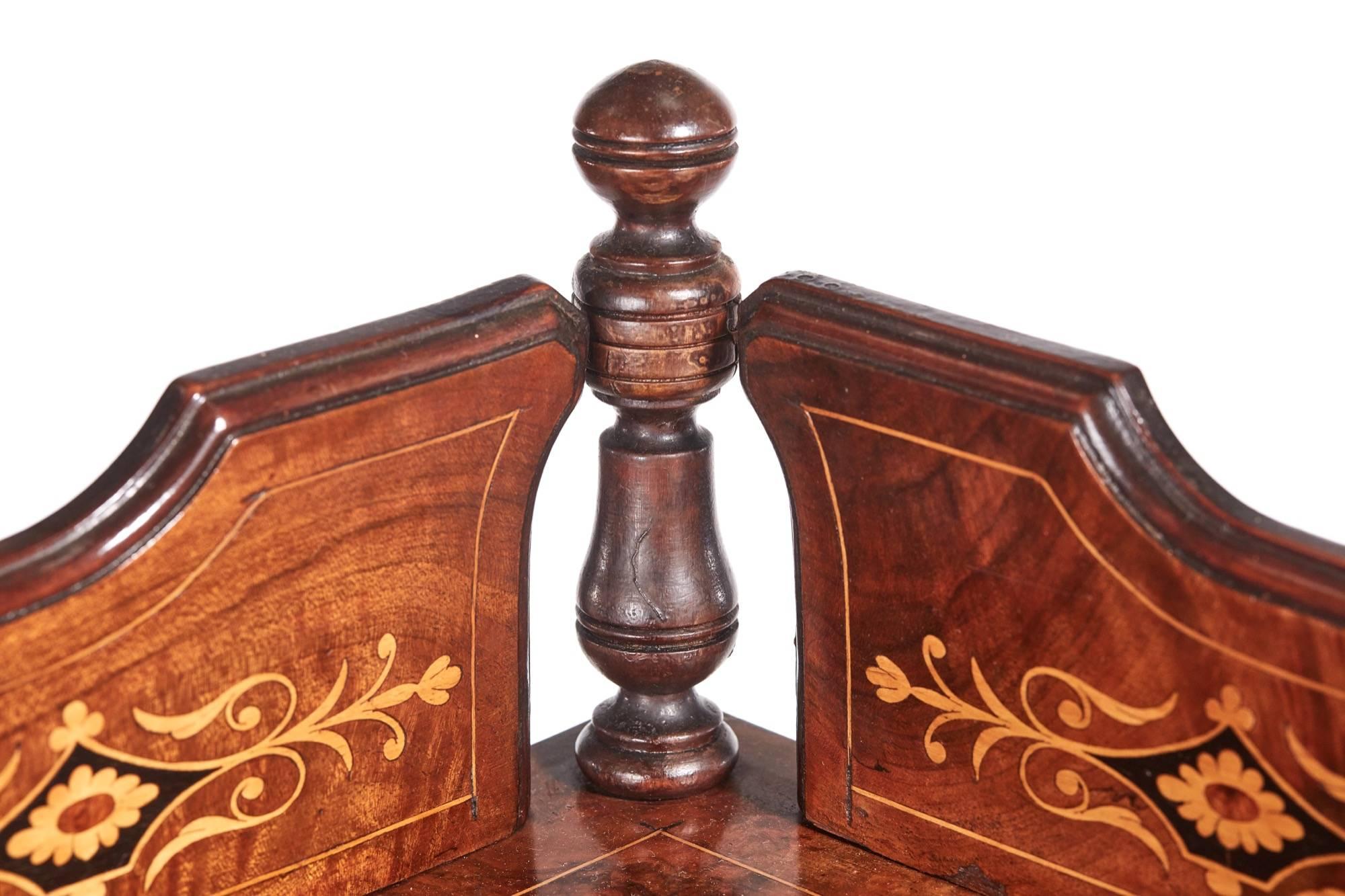 19th Century Quality Victorian Inlaid Burr Walnut Four-Tier Corner Whatnot For Sale