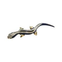 Quality Vintage Enamel & Rhinestone Lizard Brooch - Unsigned - Mid 20th Century
